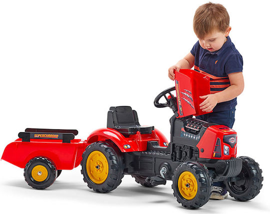 Tractor pentru copii Supercharger De la picior la podea cu caruta si pedala Roșu