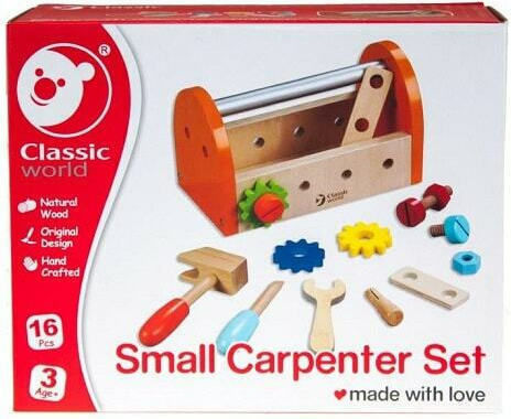 Classic World Children's Tool Small Carpenter Set made of Wood for 3+ Years 16pcs