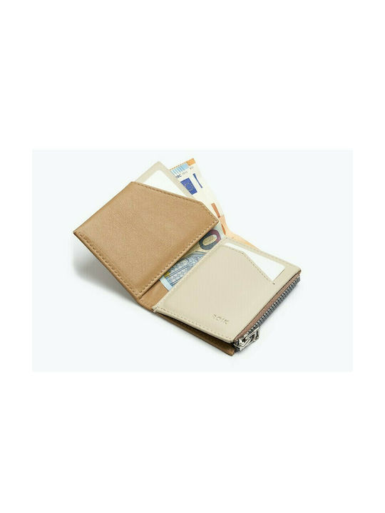 Roik Zip Coin Men's Leather Wallet with RFID Beige