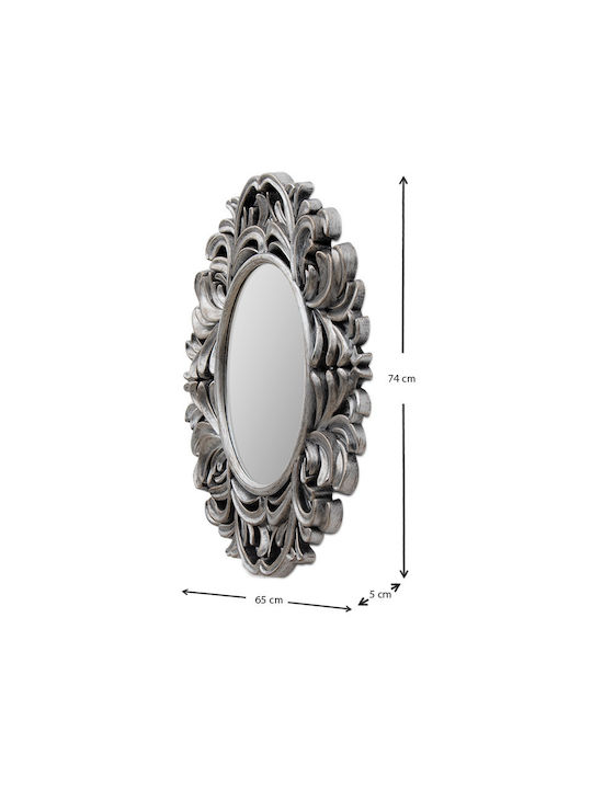 Klikareto Wall Mirror Oval with Silver Plastic Frame 75x65cm 1pcs