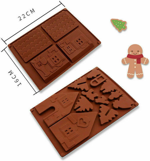 Sugar Love Gingerbread House Set Christmas Cake Molds Plastic Brown L22xW16cm. 2pcs