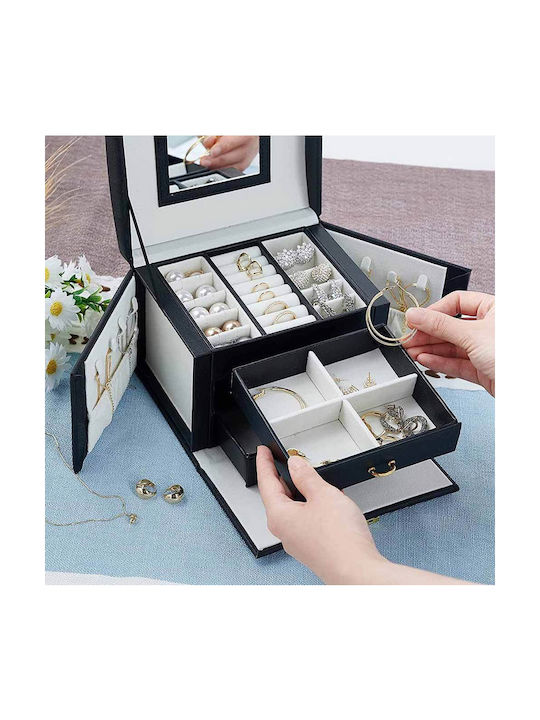 Timeless Tools Travel Jewellery Box Fabric with Drawer & Mirror Black 18x13x14cm