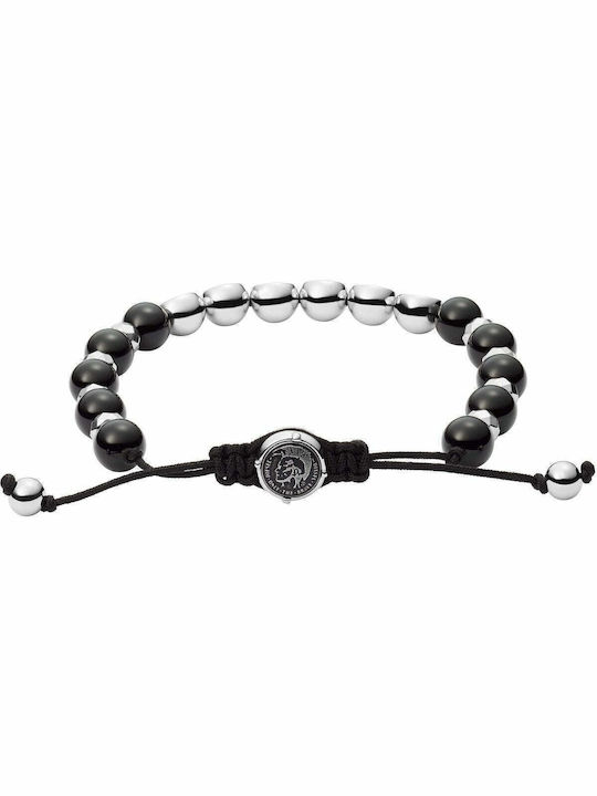 Diesel Herren Armband Makramee aus Stahl mit Perlen