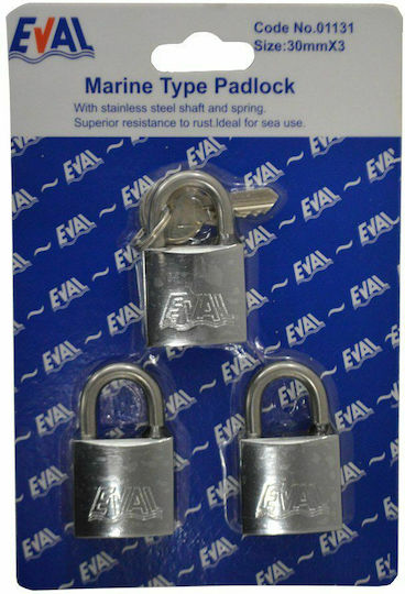 Eval 01131 Steel Padlock Brass with Key Set 30mm 5pcs 01131-5