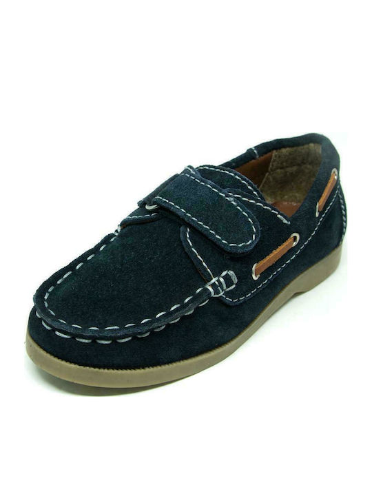 Boys Suede Moccasins with Velcro Navy Blue