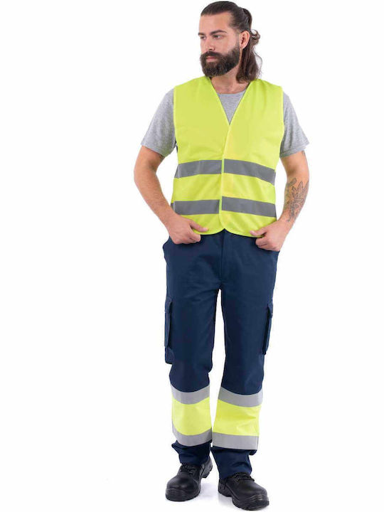 Axon Hi Vis Ανδρικό Γιλέκο Εργασίας με Ανακλαστικές Ταινίες Κίτρινο