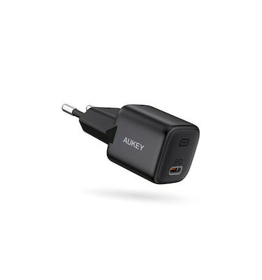 Aukey Зарядно без кабел с USB-C порт 20W Доставка на енергия Черно (PA-B1)