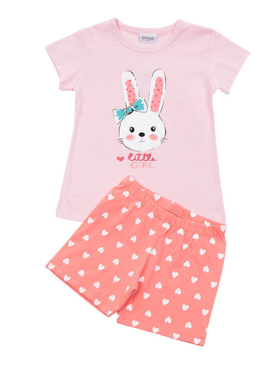 Trax Set Top & Bottom Kids Summer Pyjamas Pink