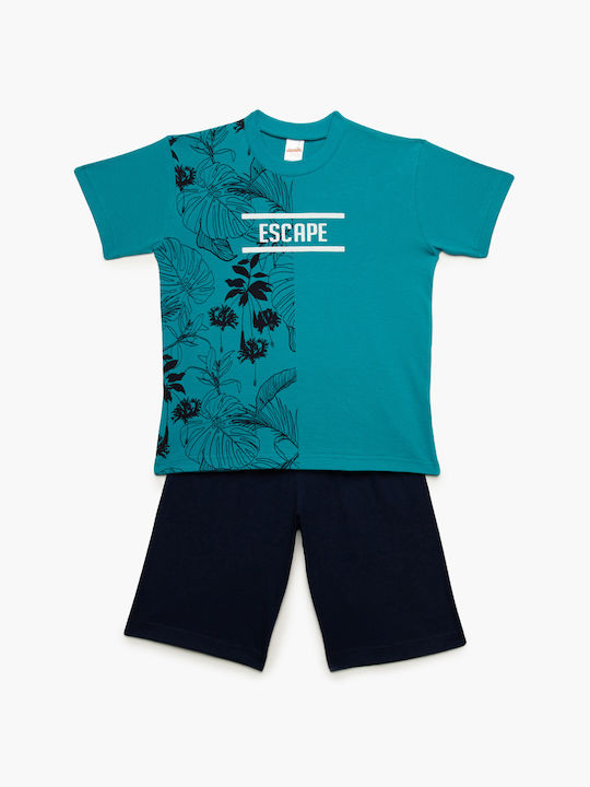 Minerva Set Top & Bottom Kids Summer Cotton Pyjamas Petrol