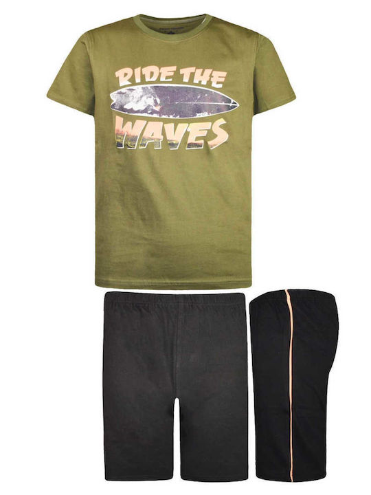 Energiers Παιδική Πιτζάμα Καλοκαιρινή Χακί Ride The Waves