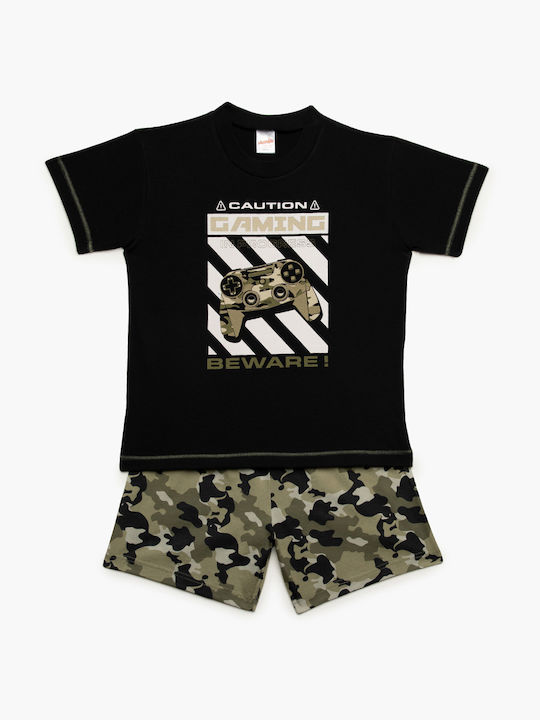 Minerva Set Top & Bottom Kids Summer Pyjamas Black