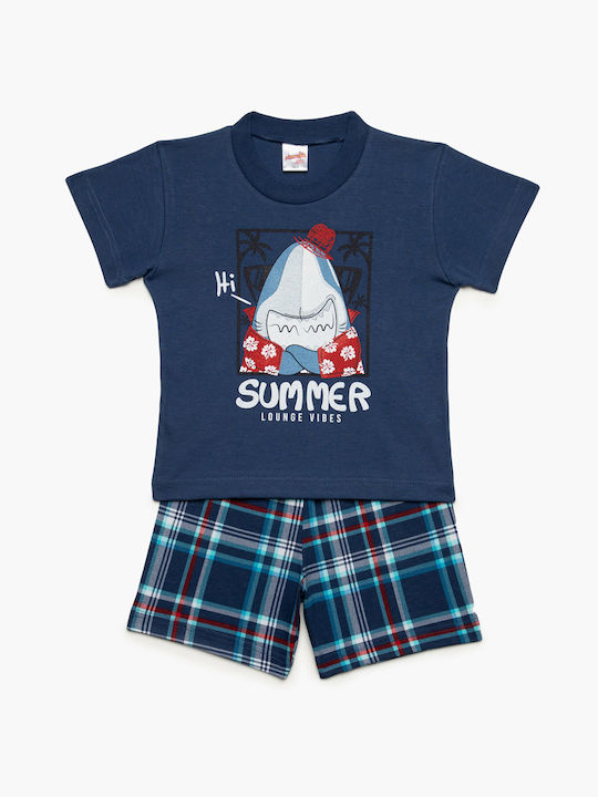 Minerva Set Top & Bottom Kids Summer Cotton Pyjamas Blue