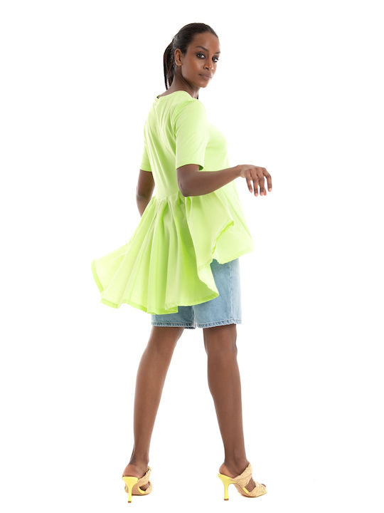 Only Summer Women's Cotton Blouse Short Sleeve Fluo Green