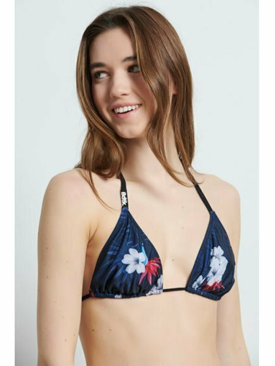 Triangle Bikini Top with Adjustable Straps Black Floral
