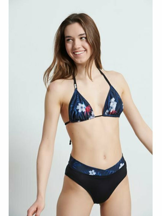 Triangle Bikini Top with Adjustable Straps Black Floral