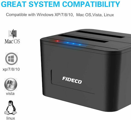 Fideco Fideco Docking Station pentru 2 Hard Disk-uri SATA 2.5" / 3.5" cu conectivitate USB 3.0 (YPZ04-S2-U3)