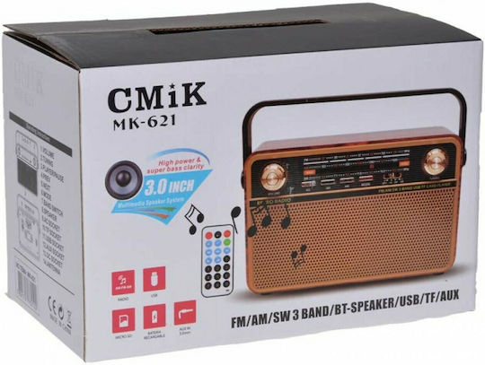 CMIK MK-621 Retro Φορητό Ραδιόφωνο Επαναφορτιζόμενο με Bluetooth και USB Καφέ
