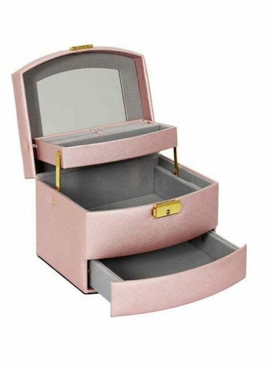 Cutie Pentru Bijuterii Din Piele Ecologică Cu Sertar Și Oglindă Roz 18x14.5x11.5cm Cutie Pentru Bijuterii Din Piele Ecologică Cu Sertar Și Oglindă Roz 18x14.5x11.5cm