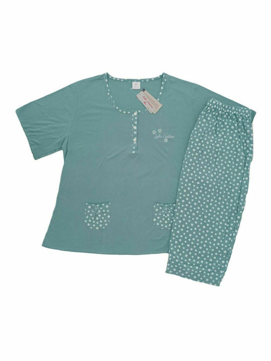 Lydia Creations Summer Women's Pyjama Set Cotton Turquoise