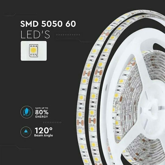 V-TAC Αδιάβροχη Ταινία LED 12V Θερμό Λευκό Φως 5m Τύπου SMD5050