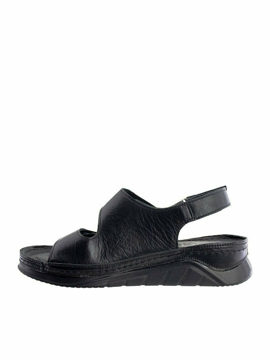 Leder Flache Sandalen für Damen Anatomisch in Schwarz Farbe