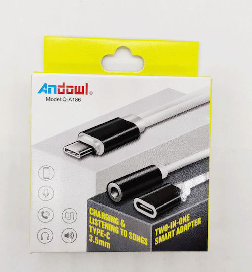 Andowl Q-A186 Converter USB-C male to 3.5mm / USB-C female 1pcs