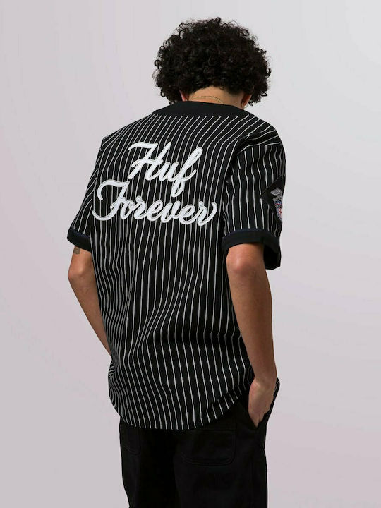 HUF Men's Shirt Short Sleeve Cotton Striped Black