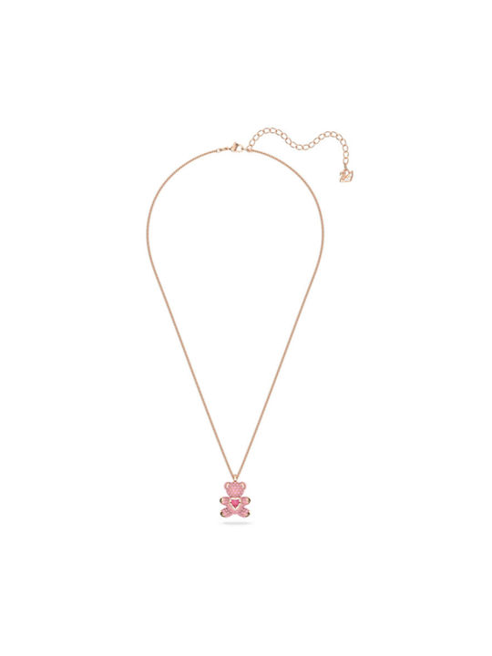 Swarovski Teddy Κολιέ με Ροζ Επιχρύσωση με Προσωποποίηση Ροζ