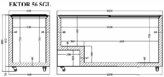 Crystal SA Ektor 56 SGL Stehender Selbstbedienungstiefkühler mit 2 Türen 535Es H165.4xW70xH89.4cm