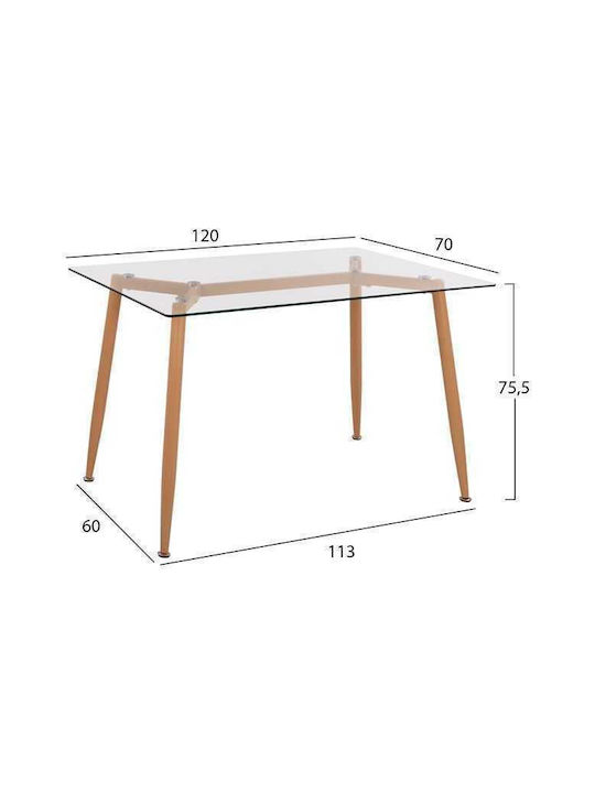 Kitchen Rectangular Table Natural 120x70x75cm