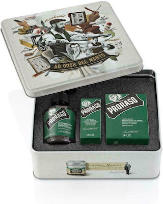 Proraso Eucalyptus Beard & Moustache Grooming Set with Shampoo 200ml, Balm 100ml, Oil 30ml & Box