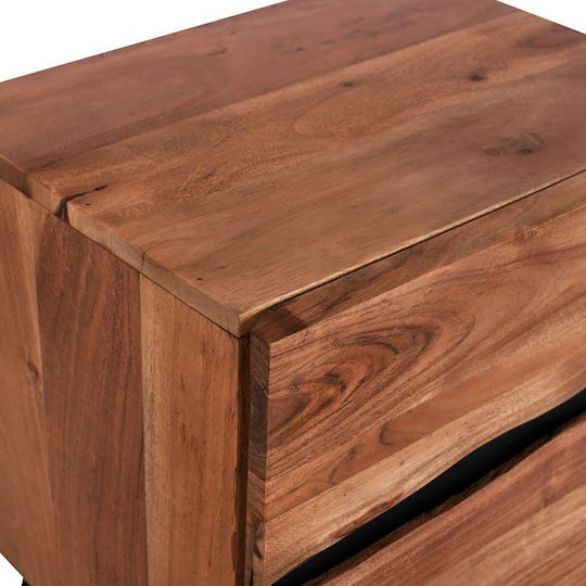 Alicia Wooden Bedside Table with Metallic Legs Ακακία 45x35x56cm
