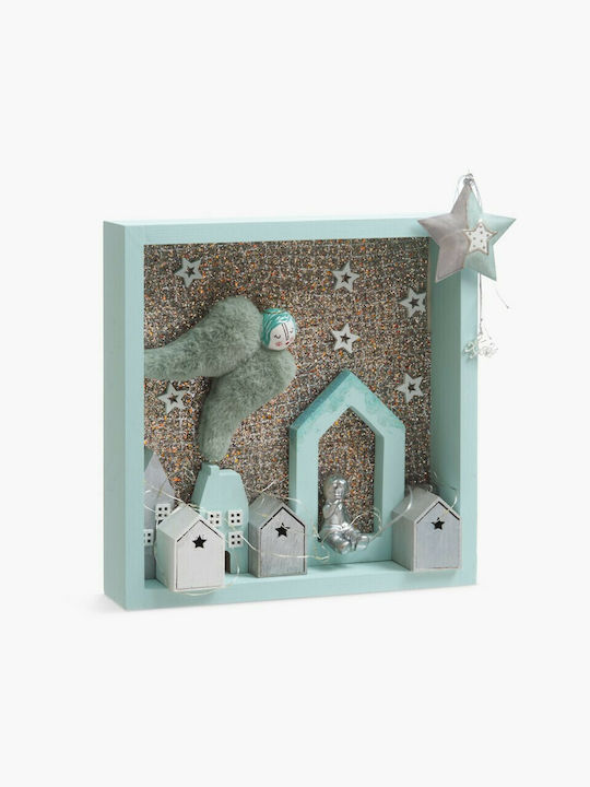 Parisis Illuminated Christmas Wooden Figure Sign Light Blue 35x35x7cm 3pcs