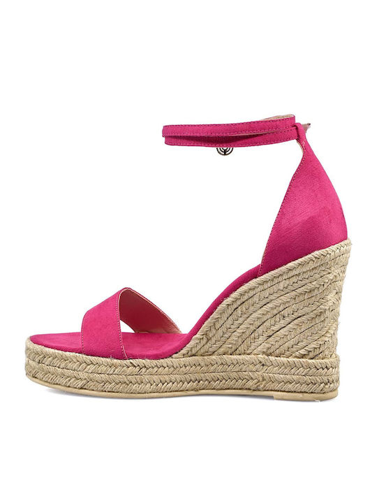 Mykonos Women's Suede Ankle Strap Platforms Fuchsia