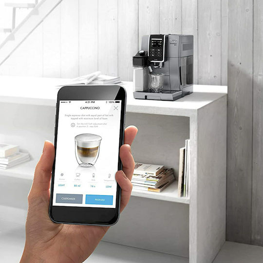 De'Longhi Dinamica Plus Automatische Espressomaschine 1450W Druck 19bar für Cappuccino mit Mahlwerk Silber