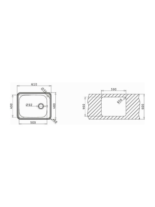 Pyramis Basic E33 Ένθετος Νεροχύτης Inox Σατινέ Μ46.5xΠ43.5cm Ασημί