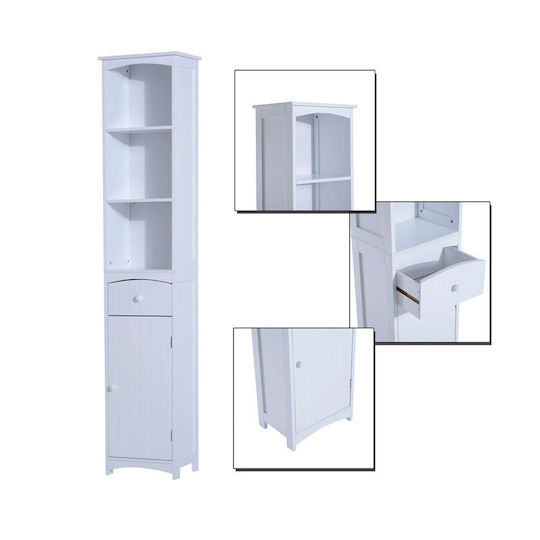 HomCom Dulap Coloană Pentru Baie Pardoseală M35xA24xÎ170cm Albă