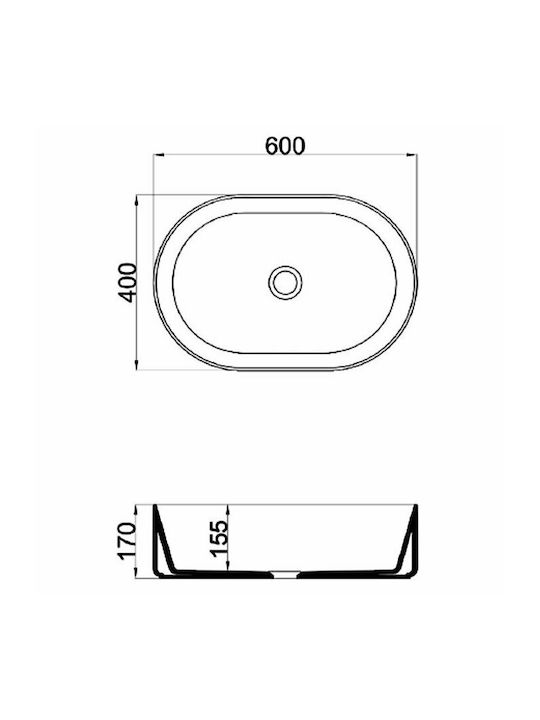 Olympia Open Oval 01 Επικαθήμενος Νιπτήρας Πορσελάνης 60x40x17cm Λευκός
