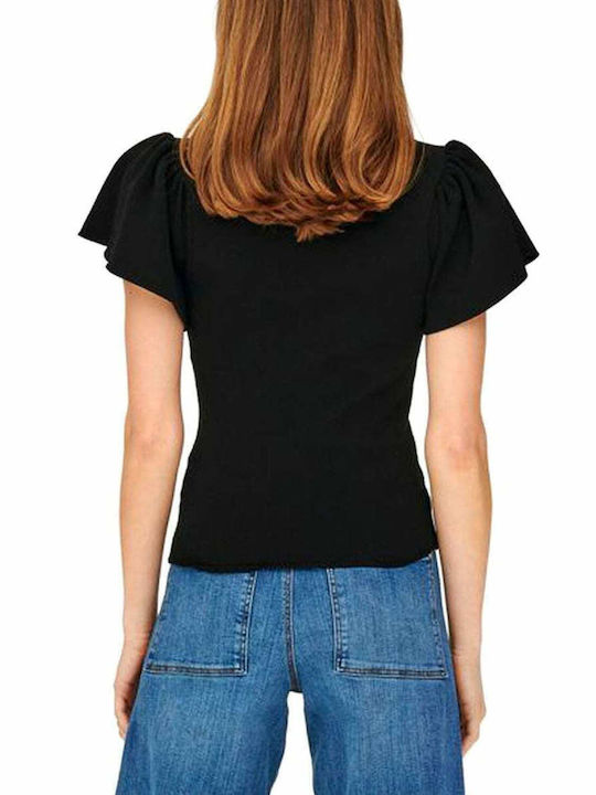 Only Damen Sommer Crop Top Kurzarm Schwarz