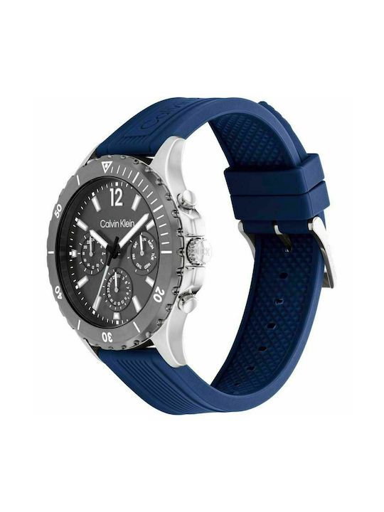 Calvin Klein Watch Chronograph Battery with Blue Rubber Strap