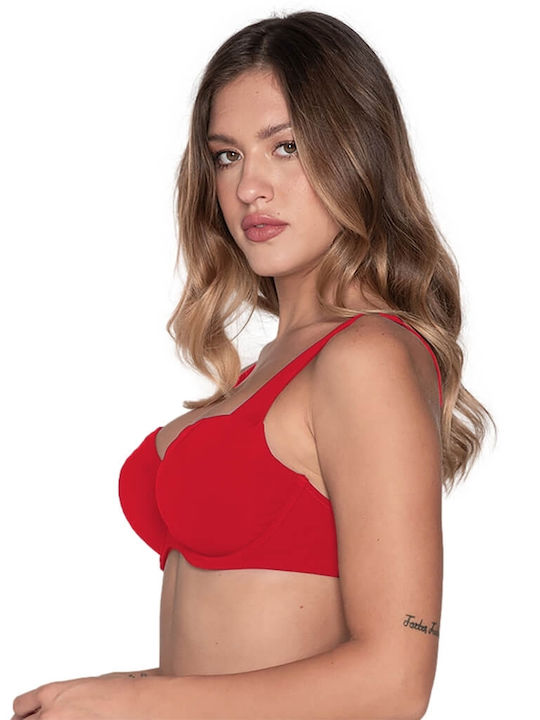 Padded Bikini Bra with Adjustable Straps Red