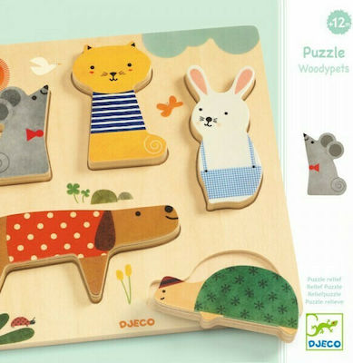 Wooden Kids Peg Puzzle Κατοικίδια Ζωάκια 5pcs Djeco