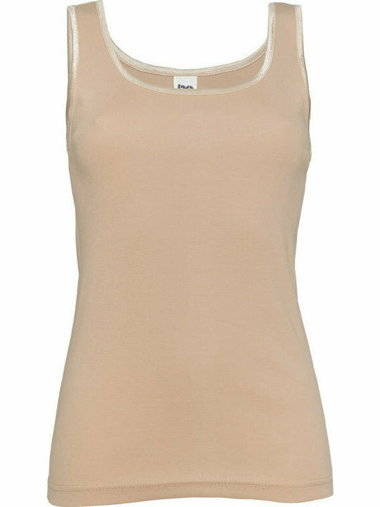 Tricou Fără Mâneci Din Bumbac Bej Pentru Femei
