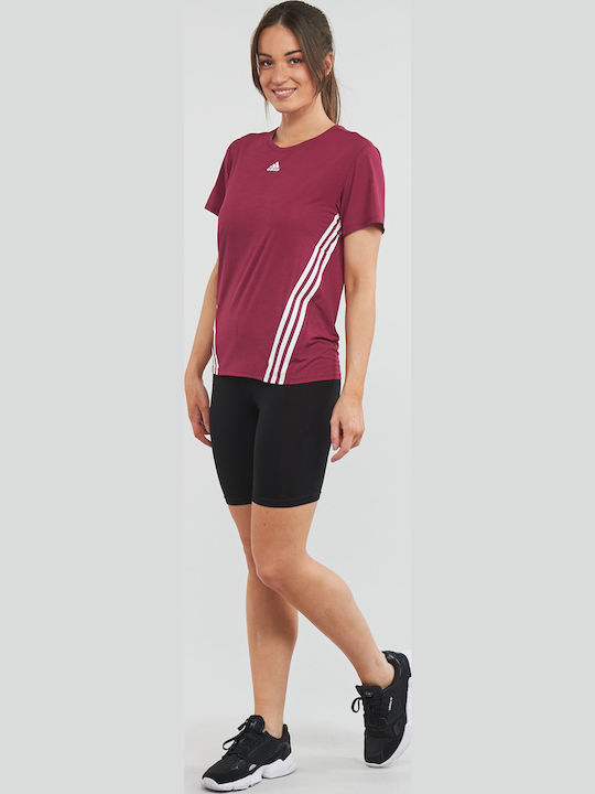 3 Stripes Γυναικείο T-shirt Ριγέ Μπορντό