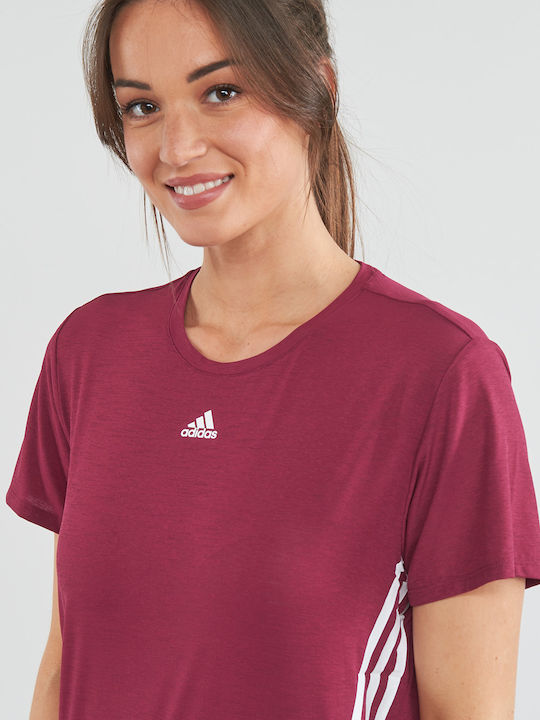 3 Stripes Γυναικείο T-shirt Ριγέ Μπορντό