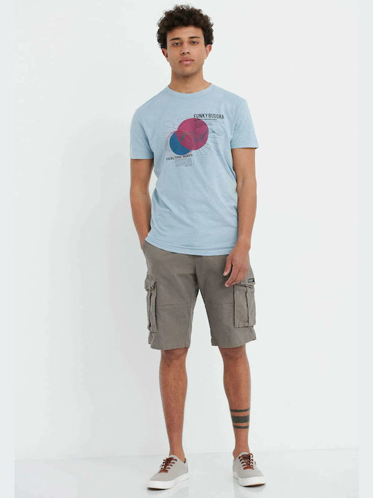 Funky Buddha Ανδρικό T-shirt FOGGY BLUE με Στάμπα