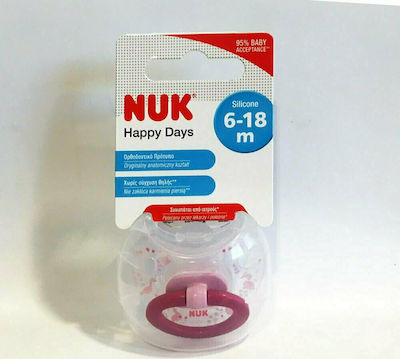 Nuk Orthodontic Silicone Pacifier for 6-18 months Happy Days with Case Πουλάκια Ροζ