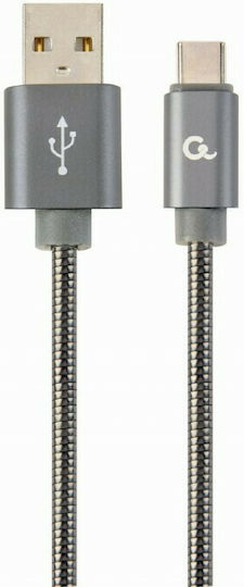 Cablexpert Premium Spiral Metal Spiral USB 2.0 Cable USB-C Male - USB-A Gray 1m