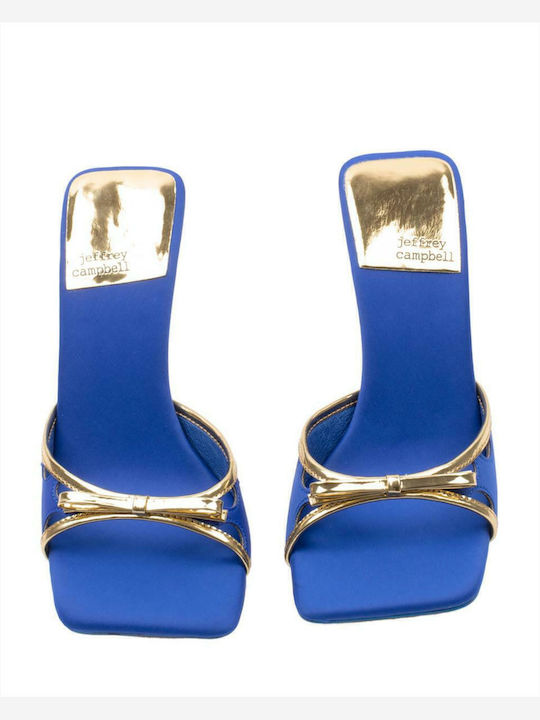 Bowzy Leder Mules mit Dünn Hoch Absatz in Blau Farbe