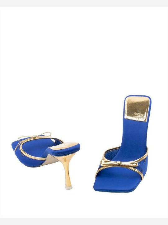 Bowzy Leder Mules mit Dünn Hoch Absatz in Blau Farbe